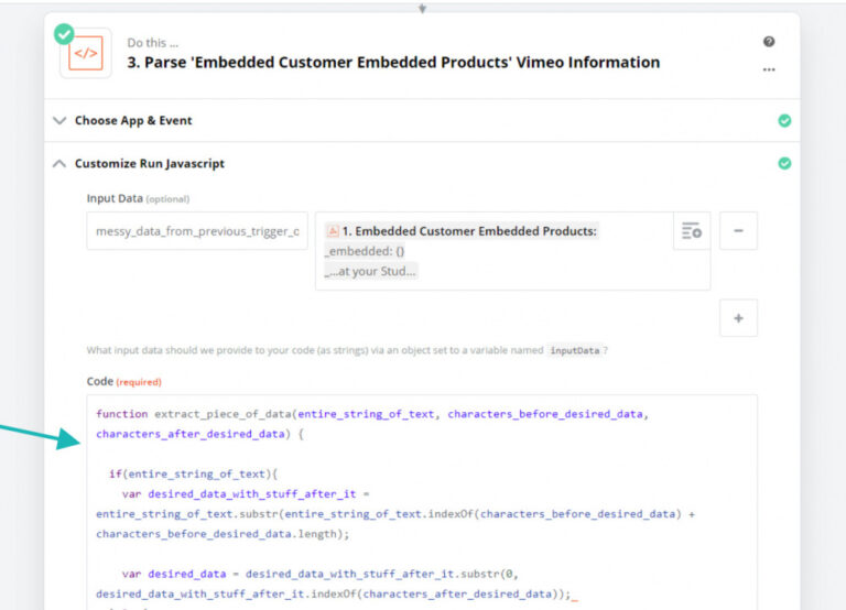 Custom Code to Parse Vimeo Info within Zapier