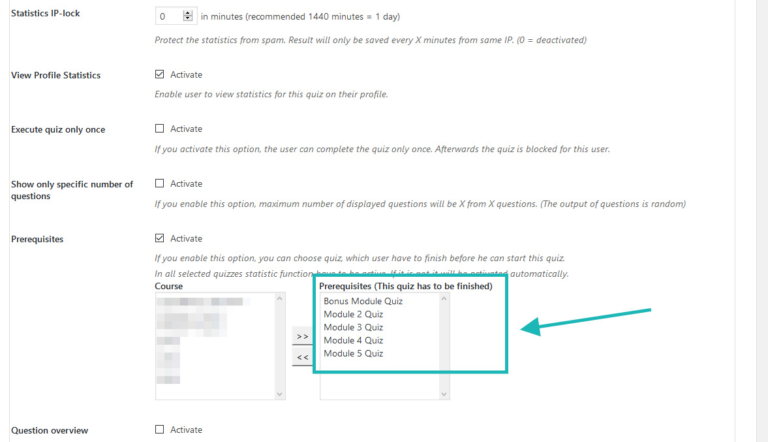 LearnDash Quiz Prerequisite Configuration